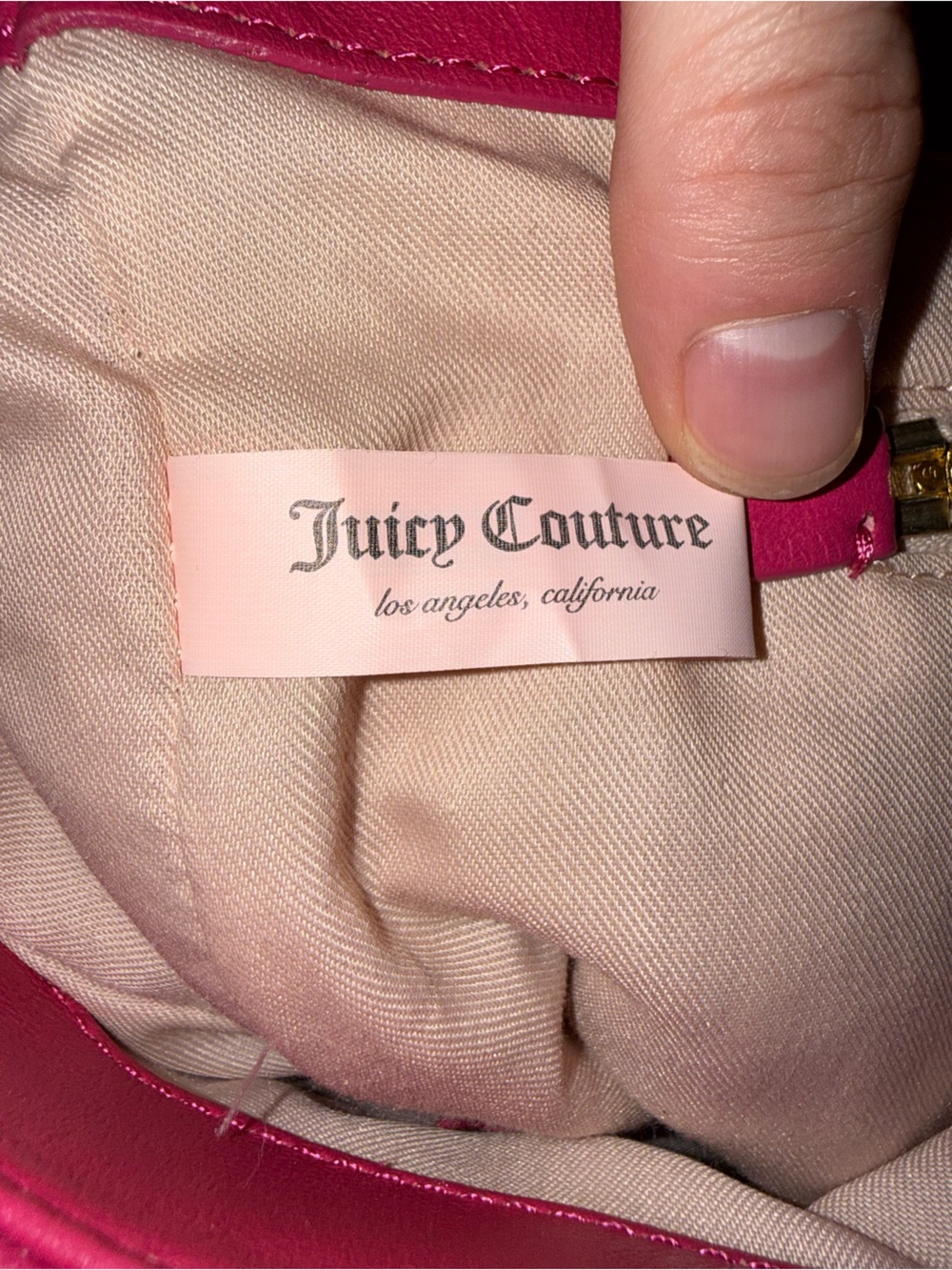 Women's Vintage Juicy Couture Pink Leather Tote with Cream Handles and Accents - Picture 2 of 11